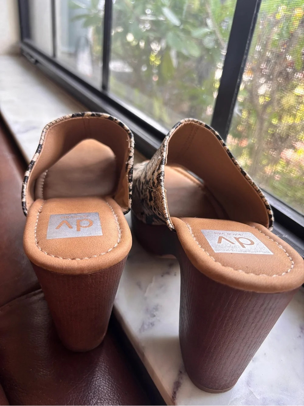 DV by Dolce Vita Beige and Black Snake-Print Platform Mules